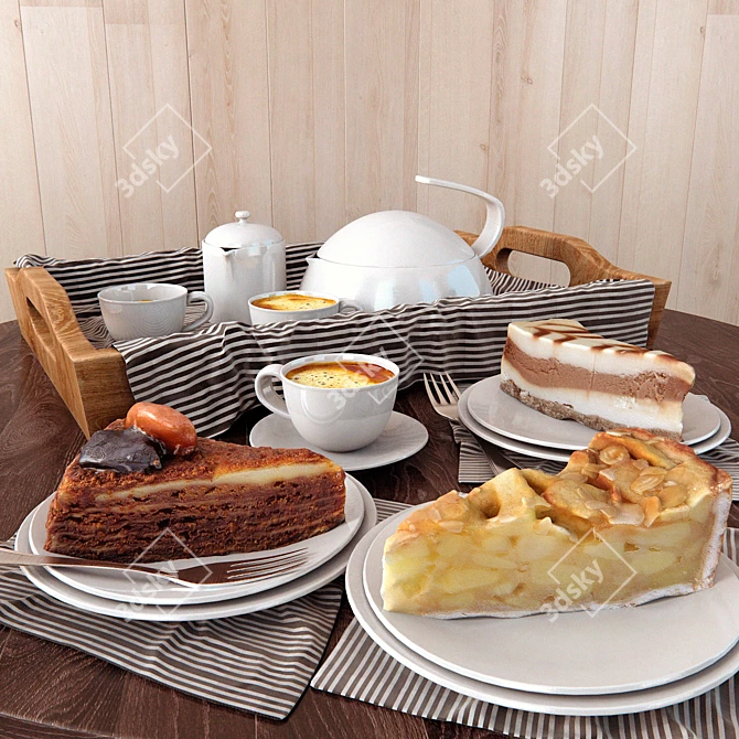 Delicious Cake Set: Coffee & Cakes 3D model image 1