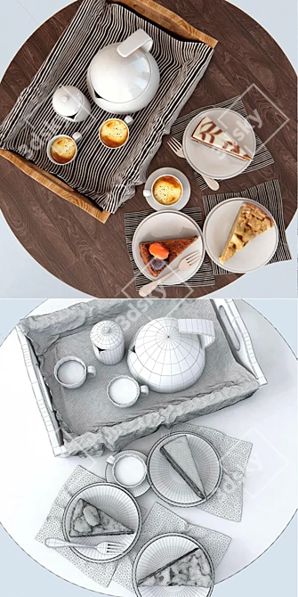 Delicious Cake Set: Coffee & Cakes 3D model image 3