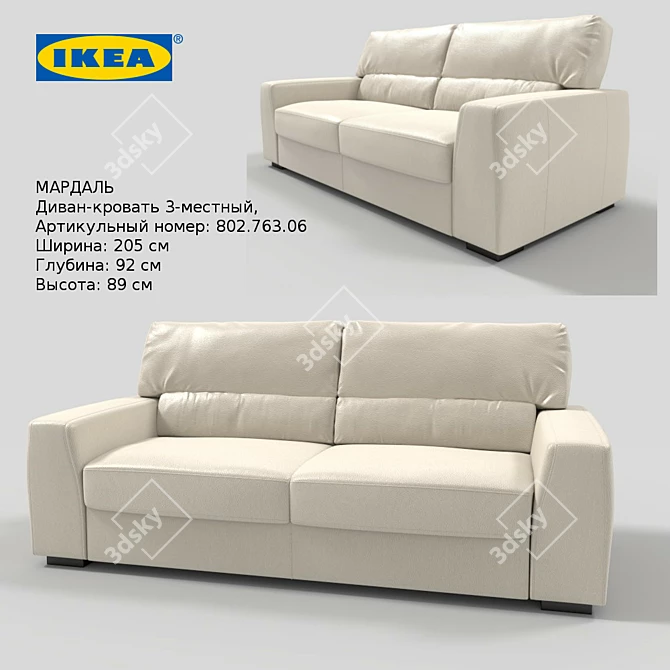 Mardala Sofa Bed: 3-Person Comfort 3D model image 1