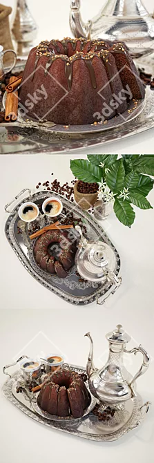 Coffee Bliss: Decadent Chocolate Cake Indulgence 3D model image 2