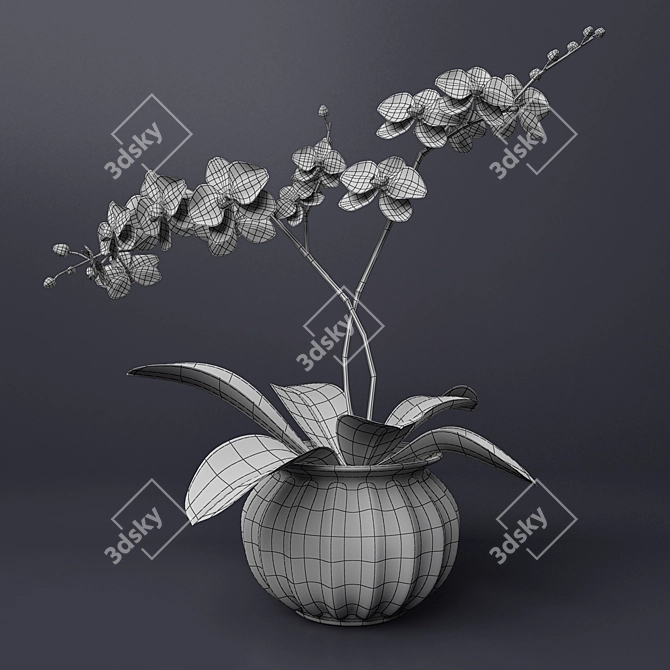 Elegant Pink Orchid in Metal Vase 3D model image 2