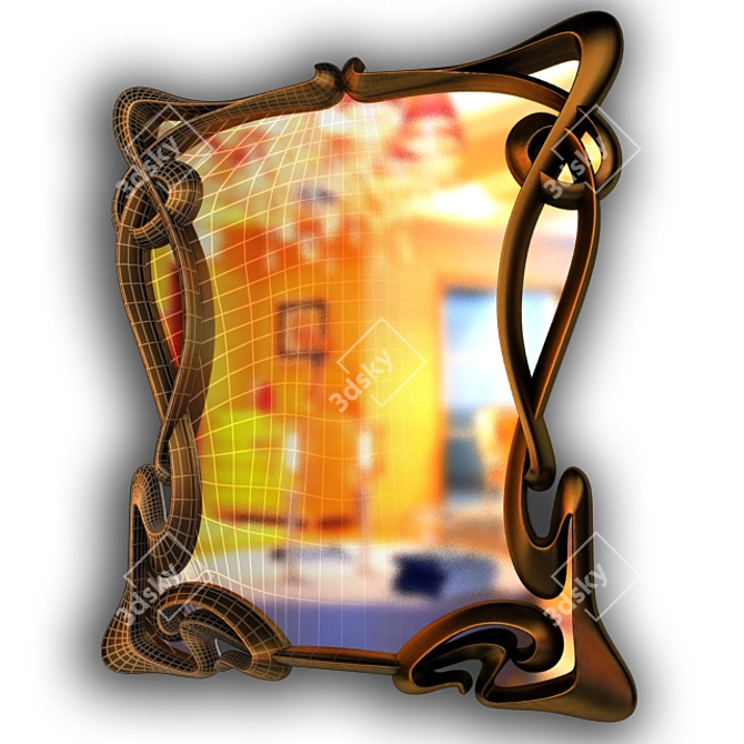 Elegant Art Nouveau Mirror Frame 3D model image 2