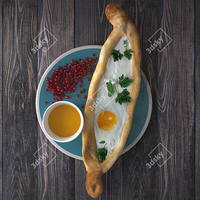 Title: Savory Adjarakan Boat Khachapuri 3D model image 1