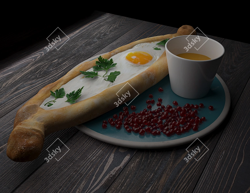 Title: Savory Adjarakan Boat Khachapuri 3D model image 2