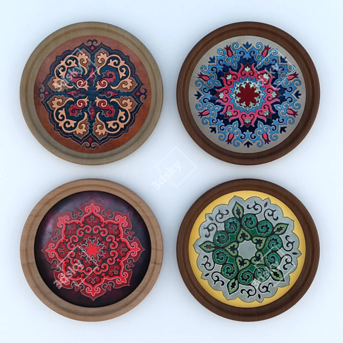 Handmade Tatar Ornament Leather Wall Plates 3D model image 1