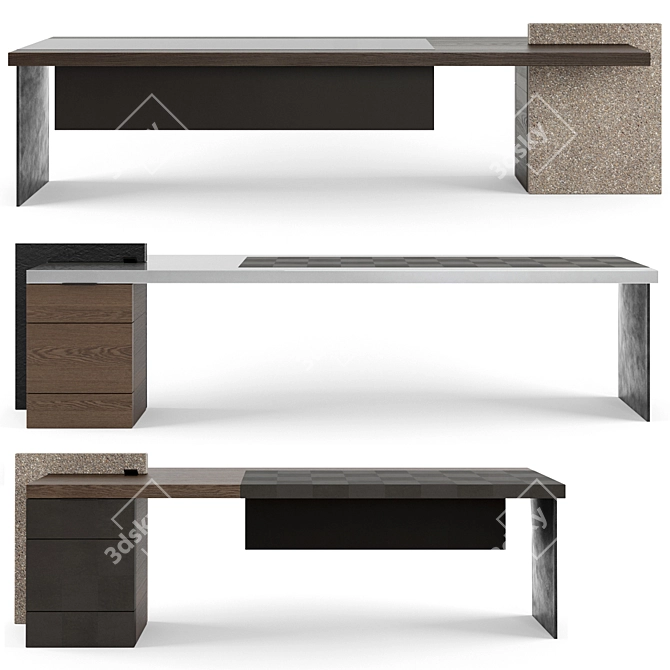 Title: Sleek H_O Desks with Leather Accents 3D model image 2