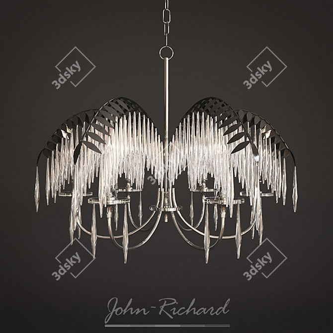 Elegant Brushed Nickel Chandelier with Clear Crystals 3D model image 1