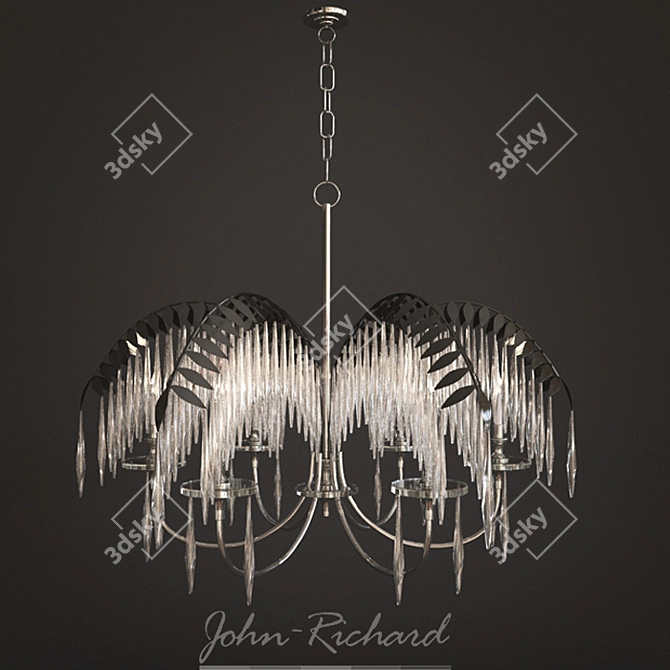 Elegant Brushed Nickel Chandelier with Clear Crystals 3D model image 2