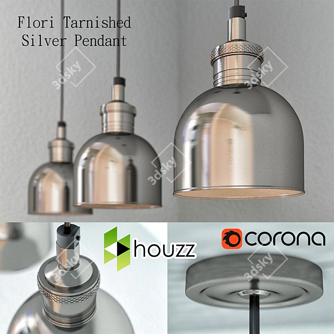 Elegant Silver Pendant Lamp 3D model image 1