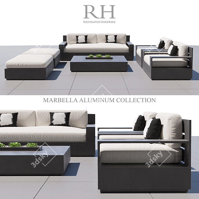 Modern Outdoor Furniture Set - RH Marbella Aluminum 3D model image 1