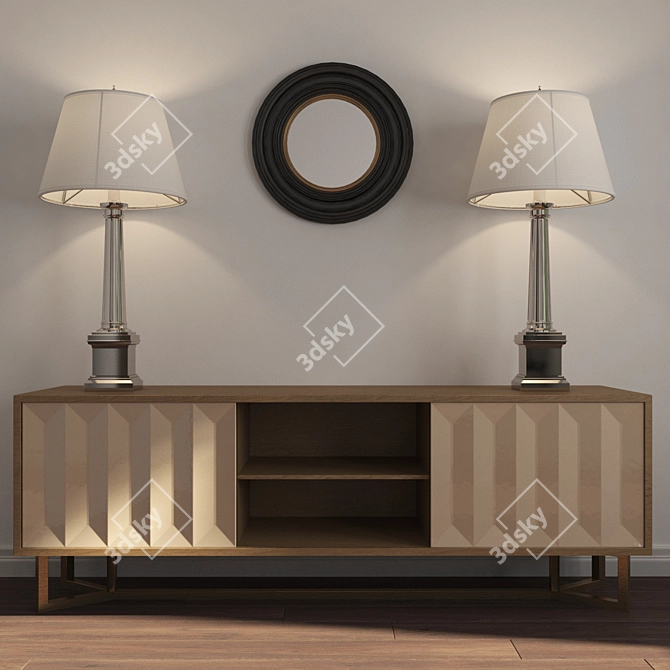 Regency Style Chest with Mirror & Reading Lamps 3D model image 1