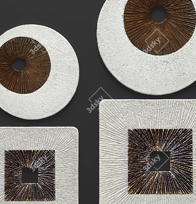 Geometric Harmony: Square Encaved, Round Ribbed Wall Art 3D model image 2