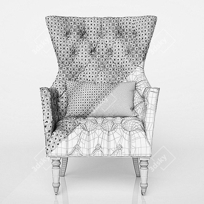 Plush Velvet Wing Chair 3D model image 3