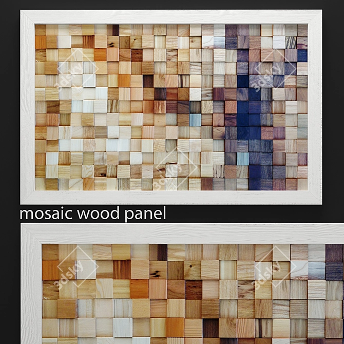 Wooden Mosaic Panel: Rustic Elegance 3D model image 1