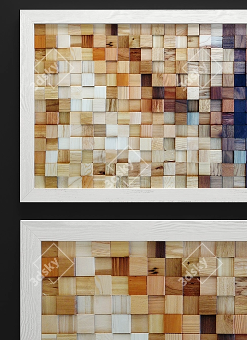 Wooden Mosaic Panel: Rustic Elegance 3D model image 2