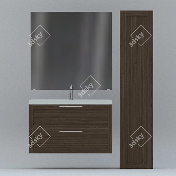 Modern Bathroom Furniture Set with Mirror 3D model image 2