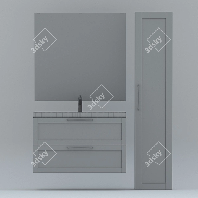 Modern Bathroom Furniture Set with Mirror 3D model image 3