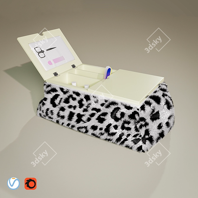 Luxurious Fur Cosmetic Bags Set 3D model image 1