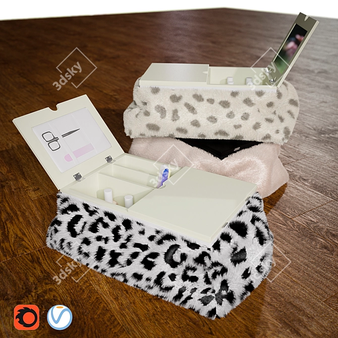 Luxurious Fur Cosmetic Bags Set 3D model image 2