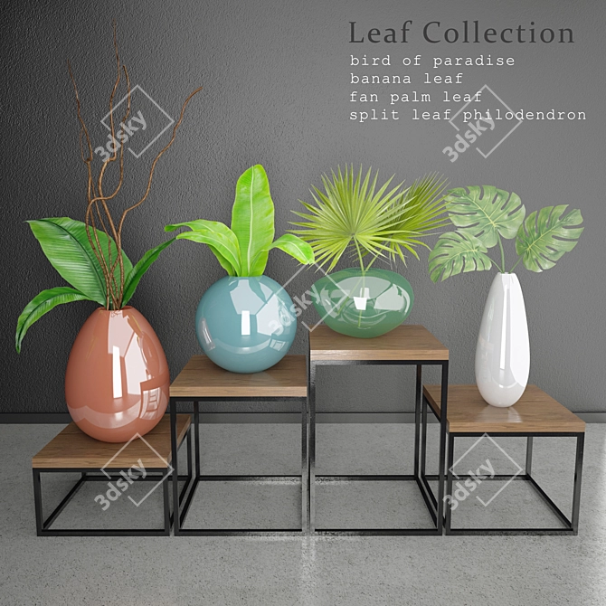 Nature's Embrace: Leaf & Vase 3D model image 1