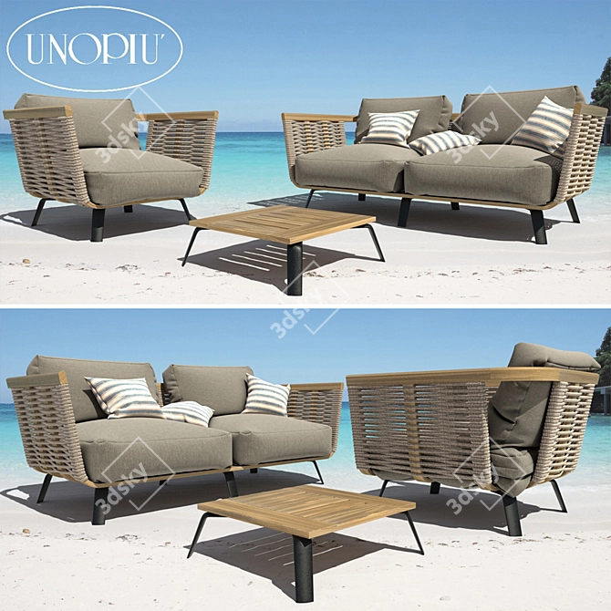 Outdoor Welcome Ropes Set: Sofa, Armchair & Coffee Table 3D model image 2