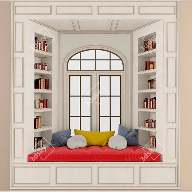 Bookshelf Window: Cozy Reading Nook 3D model image 1