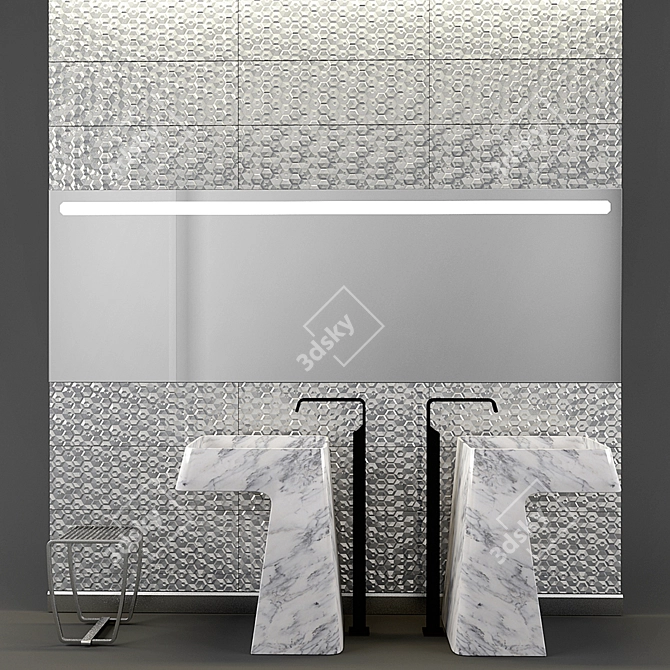 Luxury Bathroom Set: Sink, Faucet, Stool, Tile & More 3D model image 1