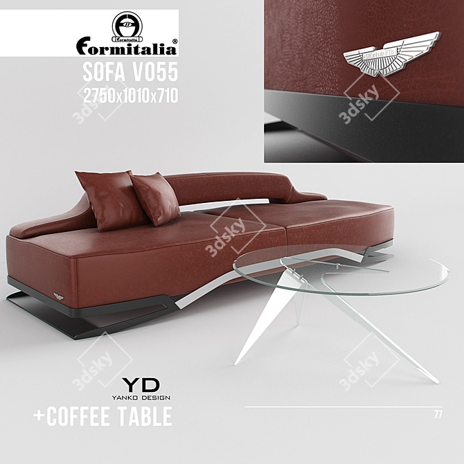 Aston Martin V055: Luxury Italian Four-Seater Sofa 3D model image 1