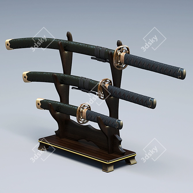Authentic Japanese Swords Set 3D model image 1