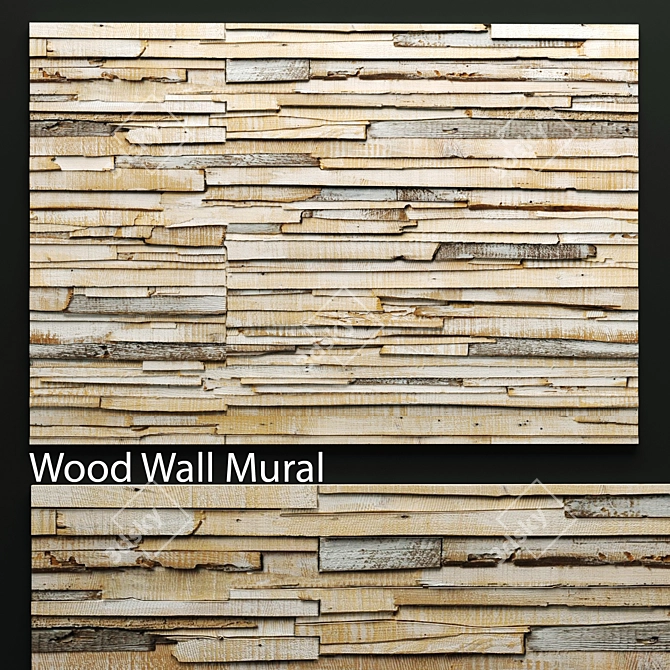 Rustic Wood Tile Wall 3D model image 1