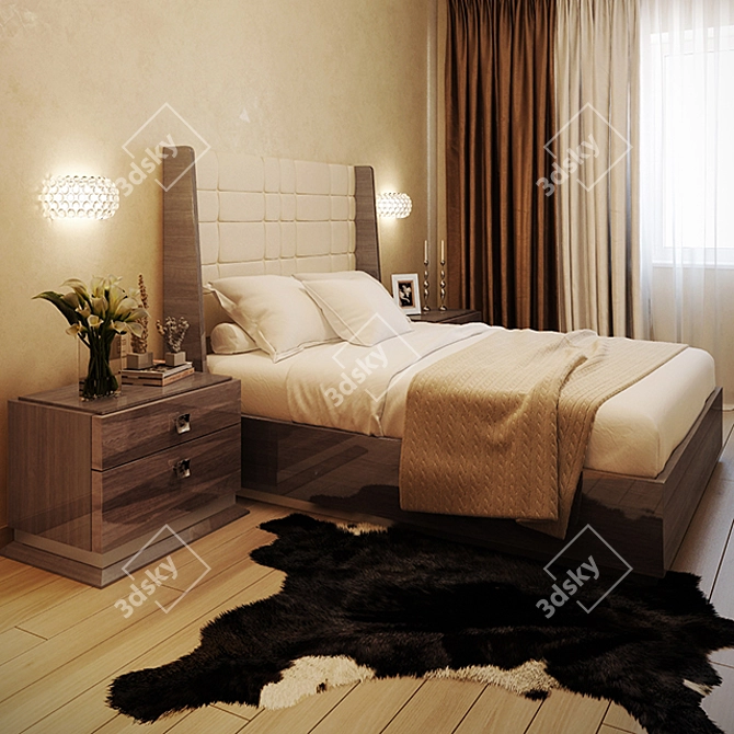 Elegant Monaco Bed Set 3D model image 2