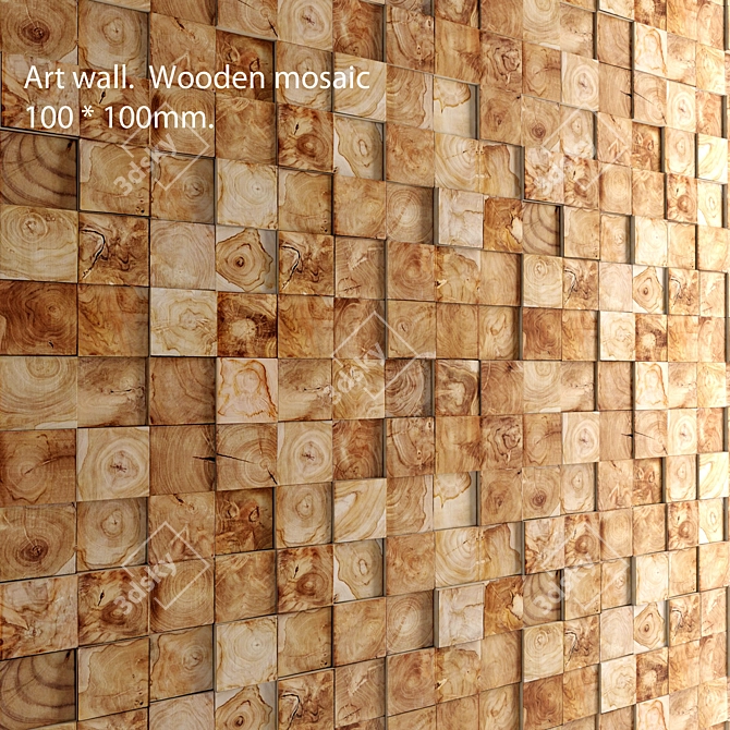 Wooden Mosaic Art Wall 3D model image 1