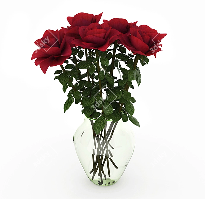 Elegant Red Rose Bouquet 3D model image 1