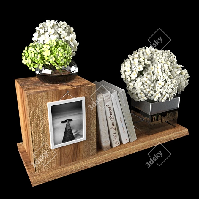 Elegant Décor Set: Books & Flowers 3D model image 1