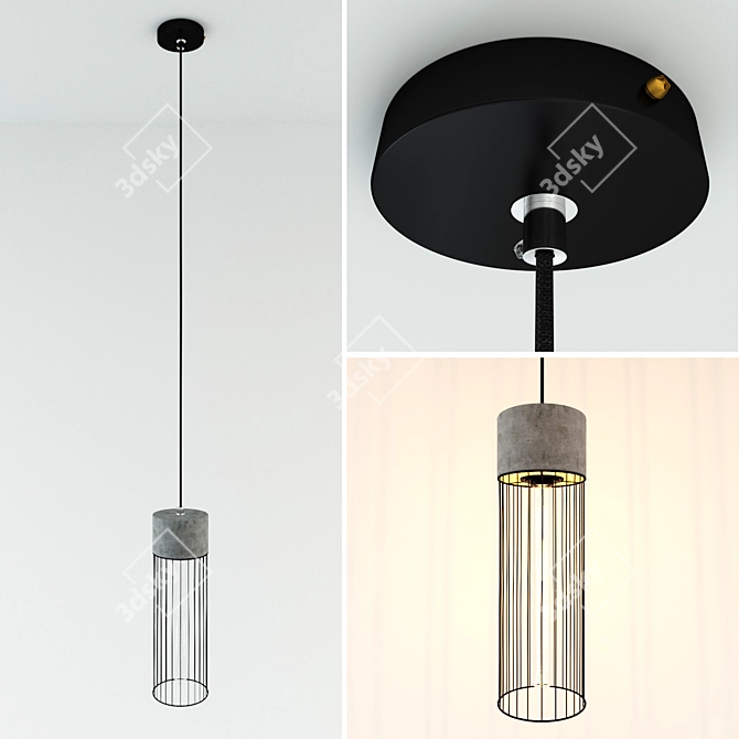 Industrial Concrete Cage Pendant Light 3D model image 3