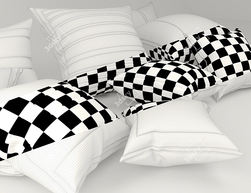 Luxury Pillow Set with Various Sizes and Textures 3D model image 3