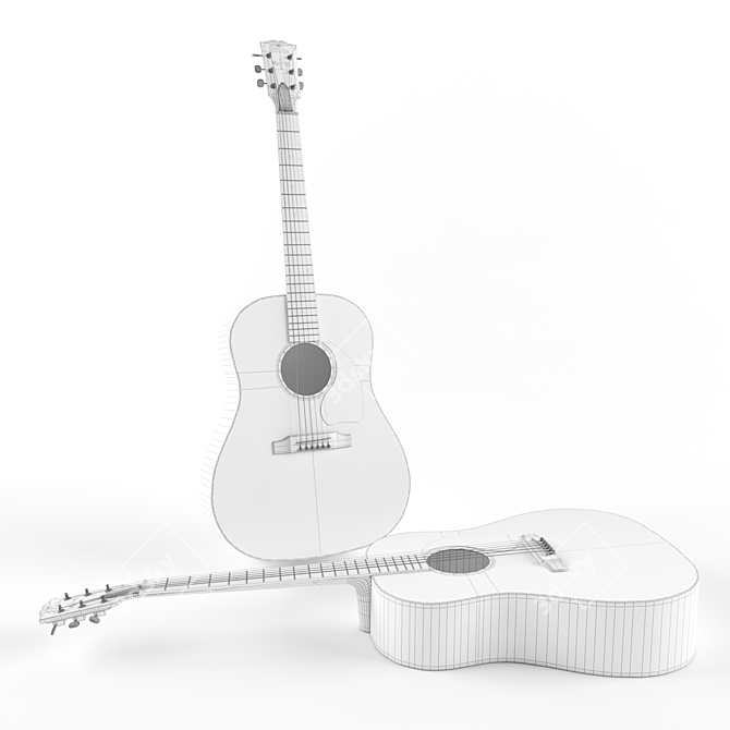Vintage Sunburst Gibson J-45 Acoustic Guitar 3D model image 2