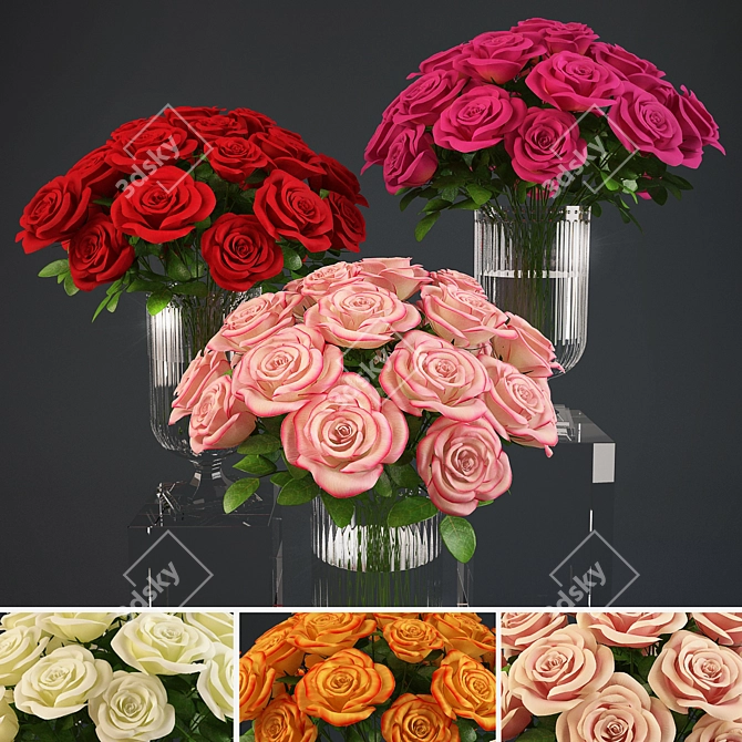 Ralph Lauren Crystal Vase with Assorted Rose Bouquet 3D model image 1