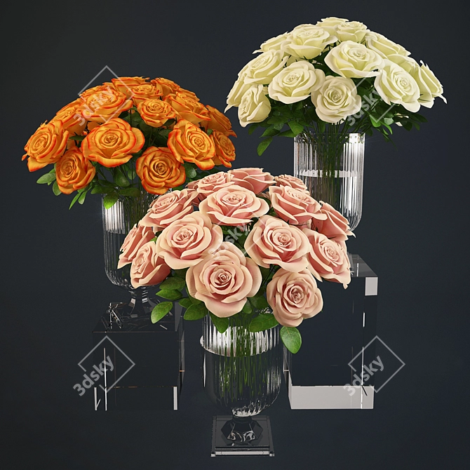 Ralph Lauren Crystal Vase with Assorted Rose Bouquet 3D model image 2