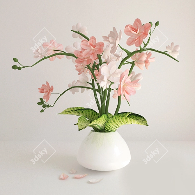 Elegant Pink White Blooms 3D model image 1