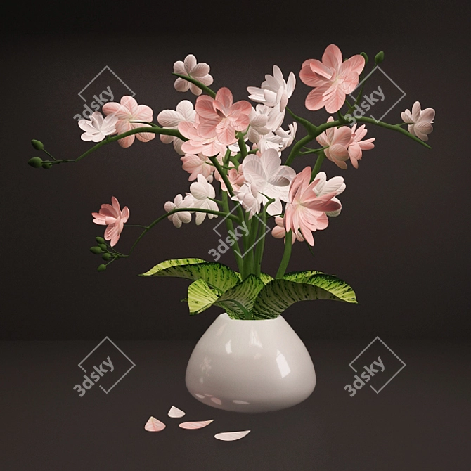 Elegant Pink White Blooms 3D model image 2