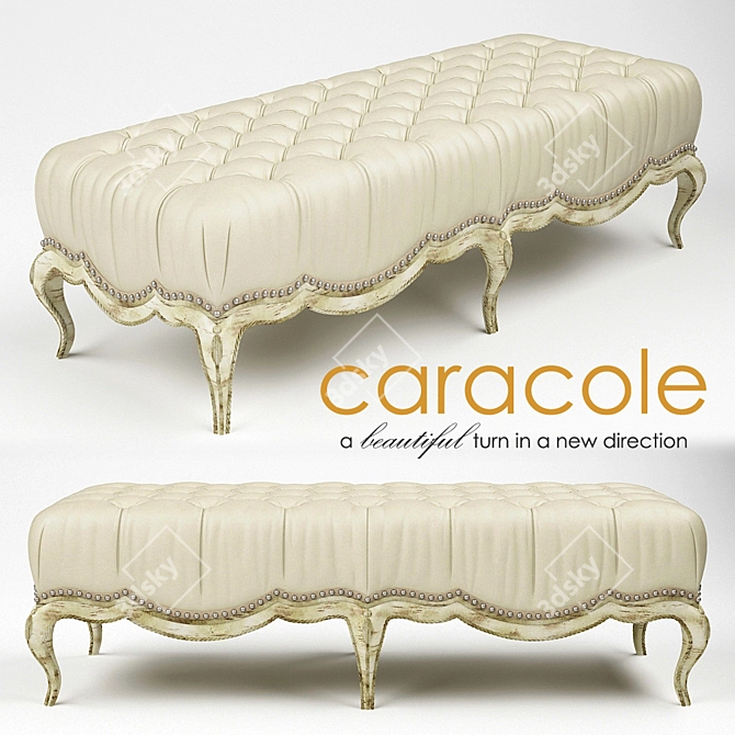 Carved Wood Bench with Tufted Seat 3D model image 1