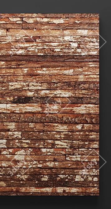 Rustic Wooden Bark Wall Panel 3D model image 2