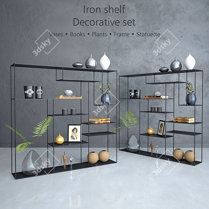 Elegant Iron Shelf: Decorative Set 3D model image 1