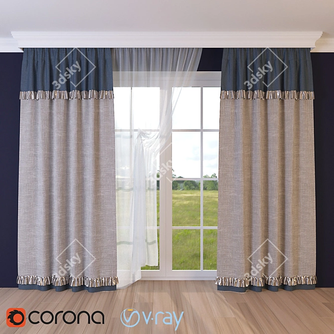 Semi-Open Curtain: Streamlined Elegance 3D model image 1