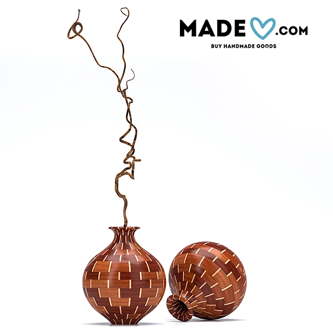 Elegant Wood Sculpted Vase 3D model image 1