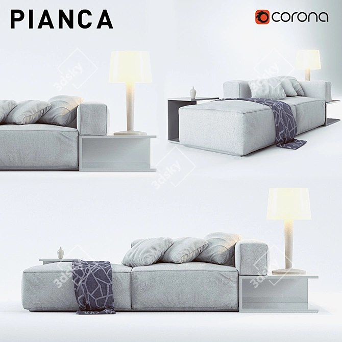 Modern Asymmetric Sofa: Pianca Insieme 3D model image 1