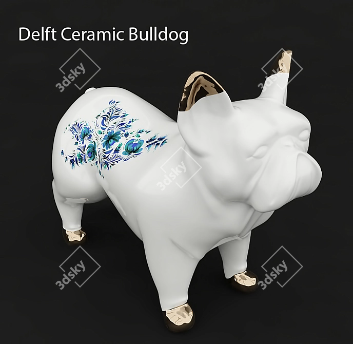 Delft Ceramic Bulldog: Stylish Table Decor 3D model image 1