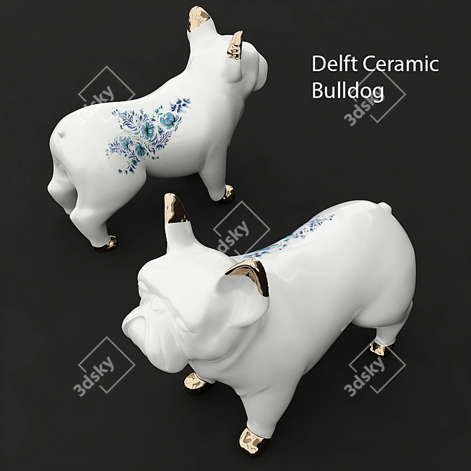 Delft Ceramic Bulldog: Stylish Table Decor 3D model image 2