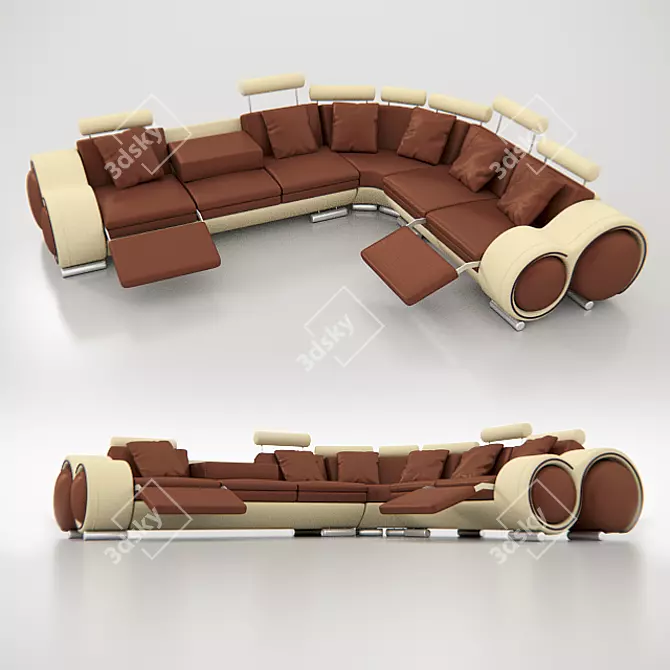 Contemporary Leather Sofa: Beige & Brown 3D model image 1